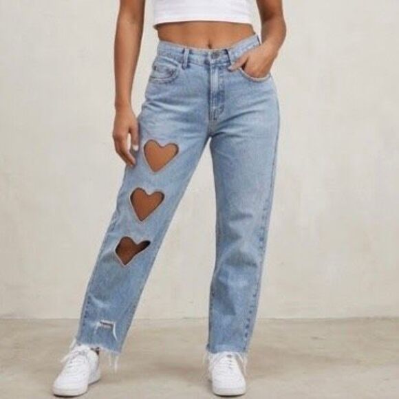 Pepe Jeans Denim - Pepe jeans London vintage raw hem heart cutout super rare size 26 baggy mom boyf